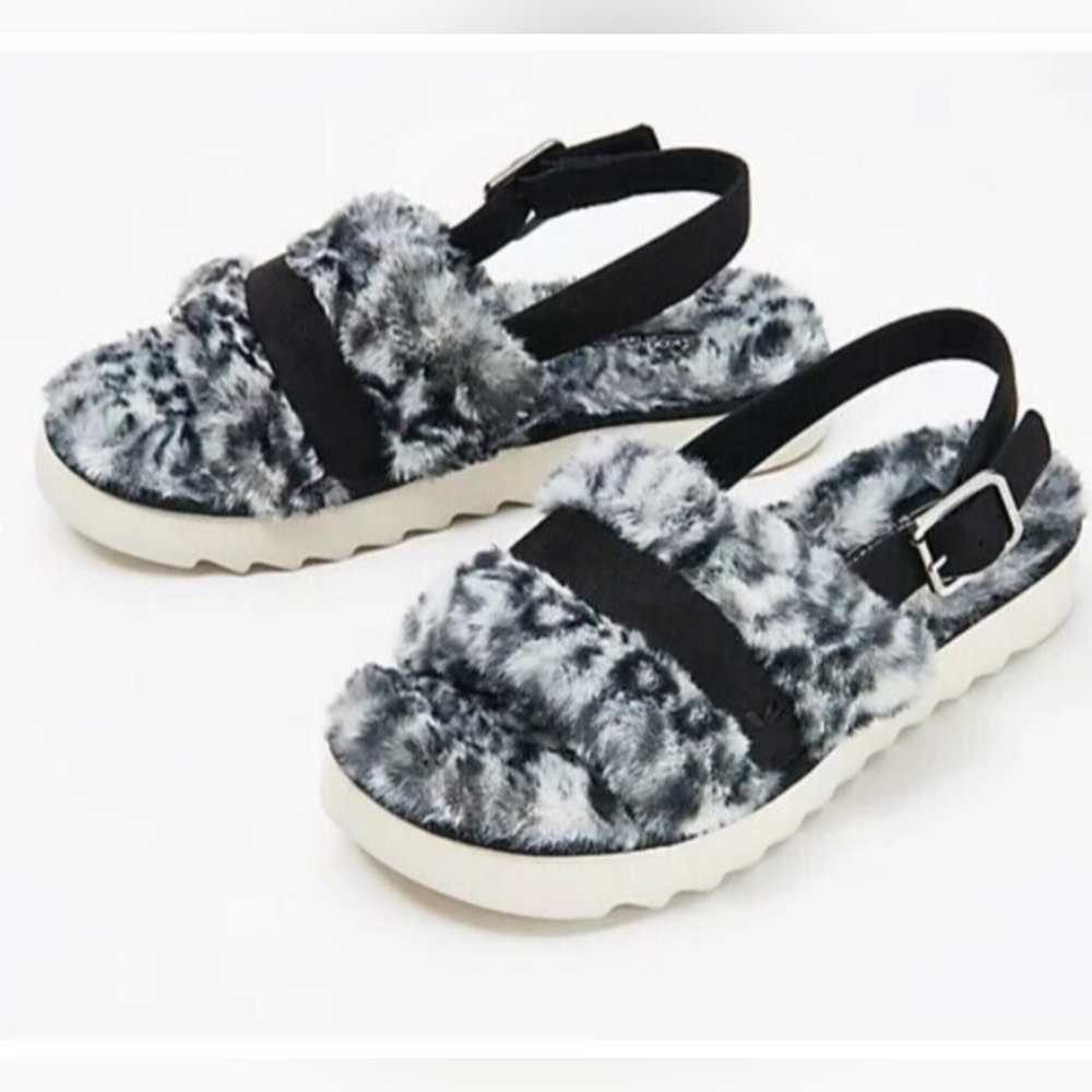 Koolaburra by UGG Sandals Slide Women Fuzz'd Out Faux Fur Cheetah White 9